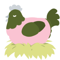 A rose and olive chicken with a head pattern