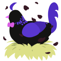 A black and indigo chicken with a neck-speckle pattern