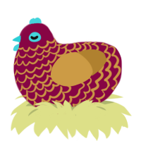 A maroon and gold chicken with a lace pattern