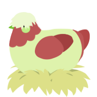 A apple and red chicken with a head pattern