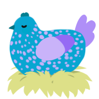 A cerulean and lilac chicken with a speckle pattern
