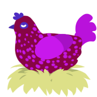 A maroon and amethyst chicken with a speckle pattern