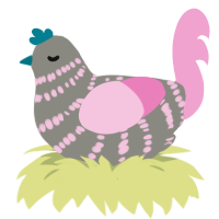 hated church life, a ash and pink chicken with a bar pattern