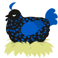 A sable and ultramarine chicken with a speckle pattern
