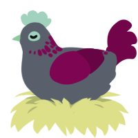Crimson, a grey and maroon chicken with a neck-speckle pattern
