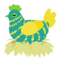 A turquoise and yellow chicken with a bar pattern