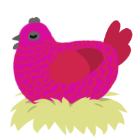 A fuchsia and crimson chicken with a lace pattern