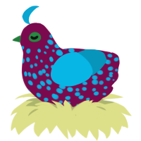 A wine and cerulean chicken with a speckle pattern