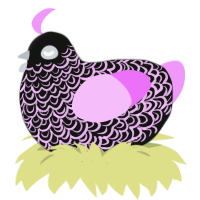 purple moon rocks, a black and lavender chicken with a double-lace pattern