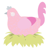 A rose and pink chicken with a speckle pattern