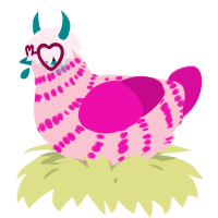 A rose and fuchsia chicken with a bar pattern
