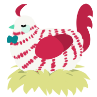 A white and crimson chicken with a bar pattern