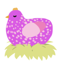 A orchid and pink chicken with a speckle pattern