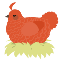 A vermilion chicken with a lace pattern