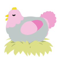 A silver and pink chicken with a head pattern