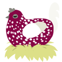 vintage mushroom, a maroon and white chicken with a speckle pattern