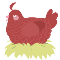 A red chicken with a lace pattern
