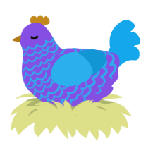 A blurple and sky chicken with a lace pattern
