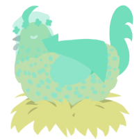 A gluppy and mint chicken with a speckle pattern