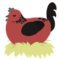 A red and sable chicken with a neck-speckle pattern