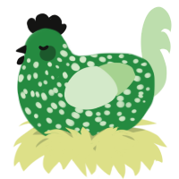 A viridian and gluppy chicken with a speckle pattern