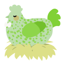 A gluppy and grass chicken with a speckle pattern