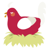 A crimson and white chicken