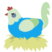 A sky and gluppy chicken with a head pattern