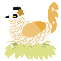 Clara, a white and honey chicken with a lace pattern