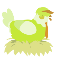 A lime and apple chicken with a head pattern