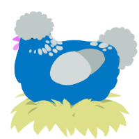 A sapphire and silver chicken with a neck-speckle pattern