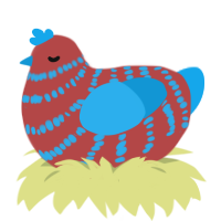 A red and sky chicken with a bar pattern