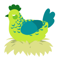 A lime and teal chicken with a half-lace pattern