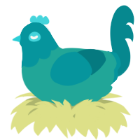 A turquoise and teal chicken with a head pattern