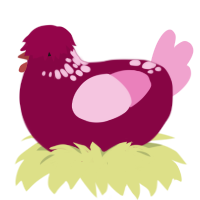 Ethidium Bromide, a maroon and pink chicken with a neck-speckle pattern