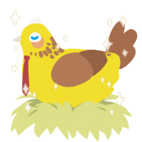 sponge bob, a yellow and brown chicken with a neck-speckle pattern