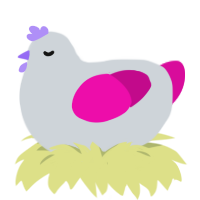 Toniac, a mist and fuchsia chicken
