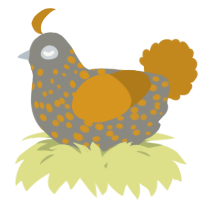 A ash and ochre chicken with a speckle pattern