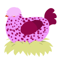 Raspberry, a lavender and maroon chicken with a speckle pattern