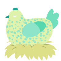 A apple and mint chicken with a speckle pattern