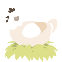 A cream chicken with a head pattern