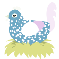 A sky and lavender chicken with a speckle pattern
