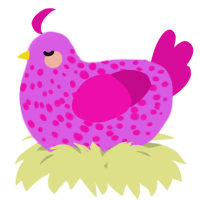 A orchid and fuchsia chicken with a speckle pattern