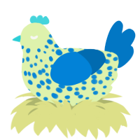 Green Meat, a apple and sapphire chicken with a speckle pattern