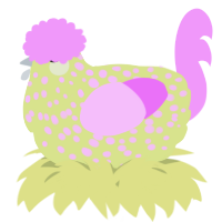 A lemon and lavender chicken with a speckle pattern