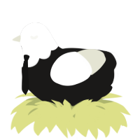 A sable and white chicken with a head pattern