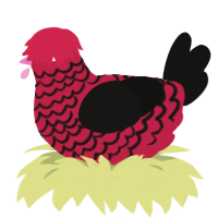 A crimson and black chicken with a lace pattern