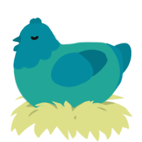 A turquoise and sea chicken with a head pattern