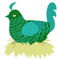 Plant, a leaf and turquoise chicken with a lace pattern