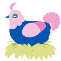 A ultramarine and pink chicken with a head pattern
